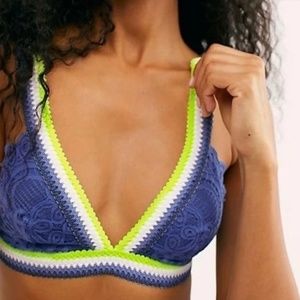 Intimately Free People Lace Bralette in Navy and Neon Green